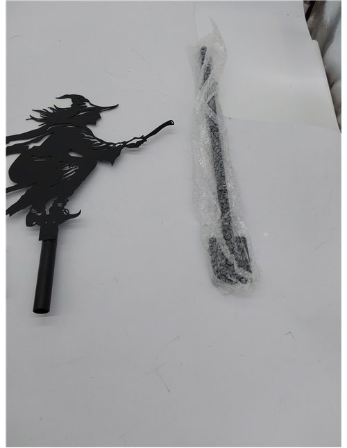 Paletas de metal con forma de bruja negra, 75 x 40 cm, indicador de dirección del viento para decoración de jardín, techo al air