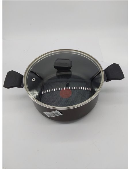 TEFAL B5544602 Easy Cook&Clean Faitout 24cm (4,7L) + couv, Antiadhésif, Thermo-Signal™, Tous feux sauf induction, Fabriqué e
