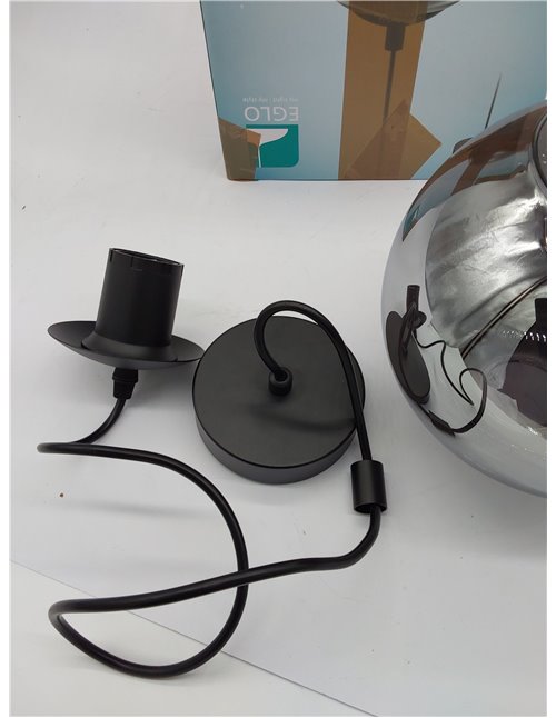 Eglo lámpara colgante Ariscani, luminaria de techo para mesa de comedor, candil de metal en negro y cristal ahumado en negro-tra