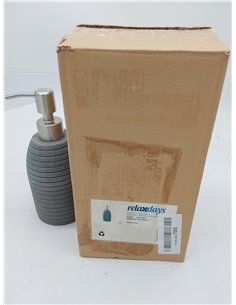 Relaxdays Seifenspender, 300 ml, nachfüllbar, Bad, WC, Küche, Flüssigseifenspender, Polyresin, Edelstahlpumpe, grau 2