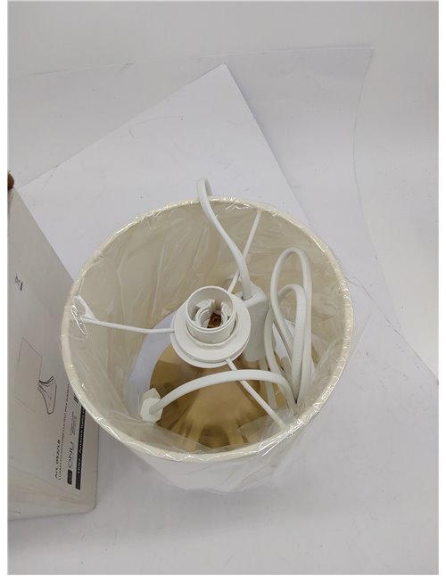 ONLI Lámpara de mesa dorada de metal satinado y pantalla de tela blanca de 6 W