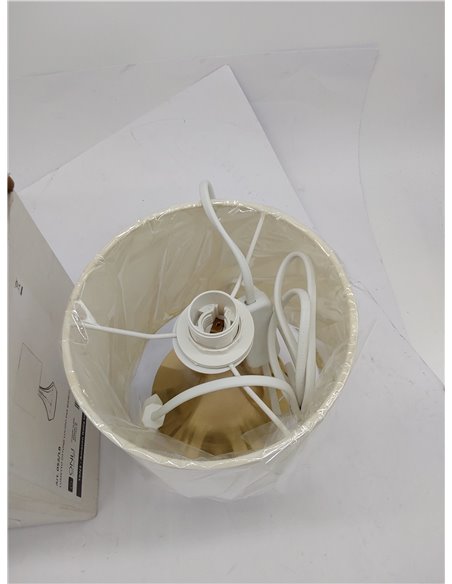 ONLI Lámpara de mesa dorada de metal satinado y pantalla de tela blanca de 6 W