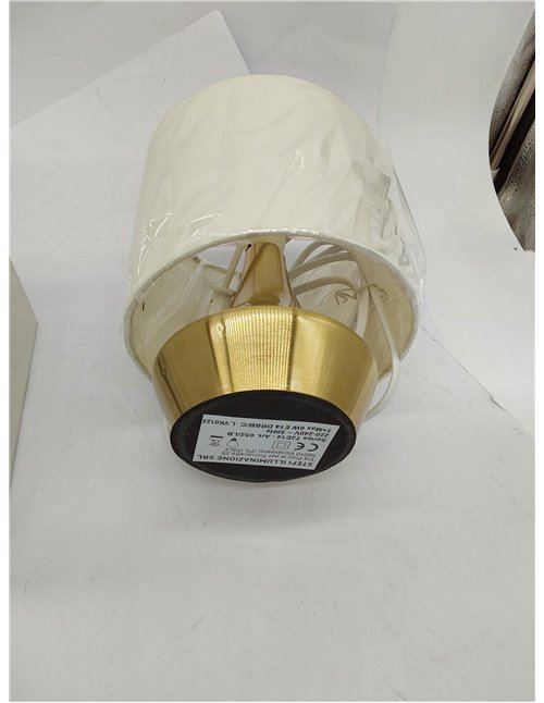 ONLI Lámpara de mesa dorada de metal satinado y pantalla de tela blanca de 6 W