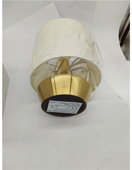 ONLI Lámpara de mesa dorada de metal satinado y pantalla de tela blanca de 6 W