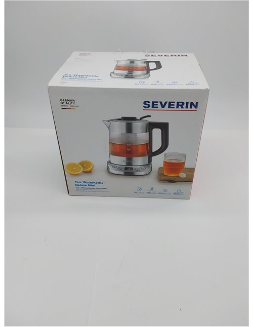 SEVERIN Tetera y hervidor de agua Deluxe Mini, tetera eléctrica de cristal para hasta 1,0 L, tetera pequeña con temperatura ajus