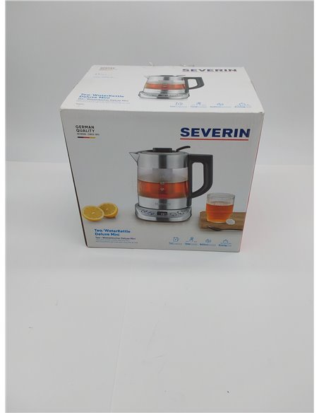SEVERIN Tetera y hervidor de agua Deluxe Mini, tetera eléctrica de cristal para hasta 1,0 L, tetera pequeña con temperatura ajus