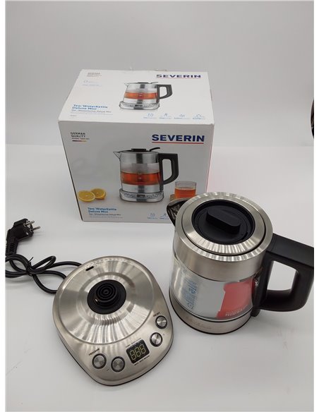 SEVERIN Tetera y hervidor de agua Deluxe Mini, tetera eléctrica de cristal para hasta 1,0 L, tetera pequeña con temperatura ajus