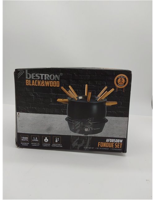 Bestron Fondue, Fondue electrica para hasta 8 personas, con 8 tenedores de fondue y termostato continuo, incl. protector contra 