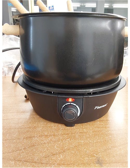 Bestron Fondue, Fondue electrica para hasta 8 personas, con 8 tenedores de fondue y termostato continuo, incl. protector contra 