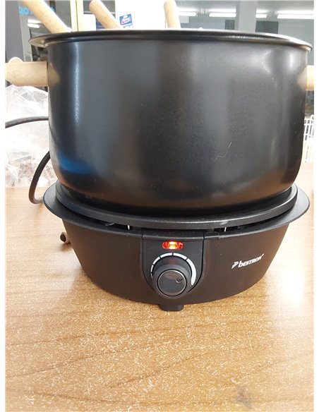 Bestron Fondue, Fondue electrica para hasta 8 personas, con 8 tenedores de fondue y termostato continuo, incl. protector contra 