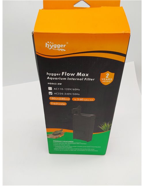 Hygger Filtro Acuario Tortugas de Agua,680L/H 8W Filtro Interno Acuario,Ajustable Fish Tank Filter,Turtle Filter with Sponge and