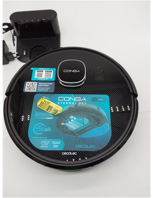 Cecotec Robot Aspirador y Friegasuelos Conga Eternal Pet Vital. Mapeo Láser, 110 min de Autonomía, Potencia Succión 3000 Pa, 3 N