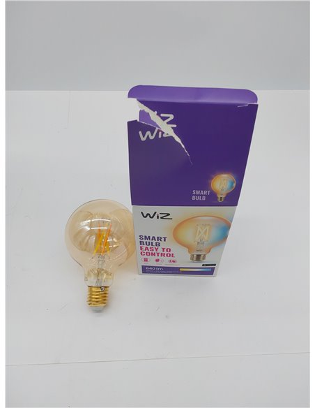 WiZ - Bombilla LED Inteligente Wi-Fi 6,7W (Eq. 50W) G125 casquillo E27, Filamento Ámbar, Luz Blanca regulable, con tecnología Sp
