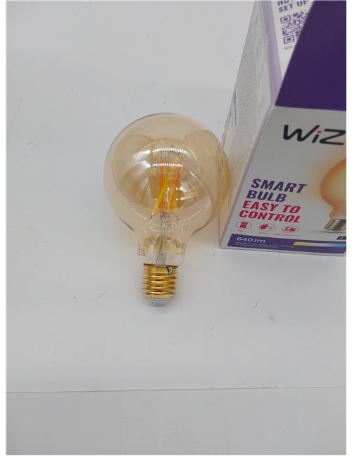 WiZ - Bombilla LED Inteligente Wi-Fi 6,7W (Eq. 50W) G125 casquillo E27, Filamento Ámbar, Luz Blanca regulable, con tecnología Sp