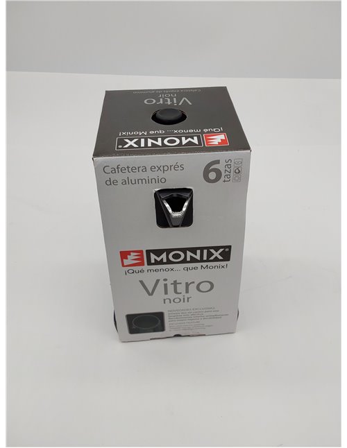 Monix Vitro Noir Cafetera italiana de aluminio 6 tazas, Apta para todo tipo de cocinas salvo inducción, Color negro 