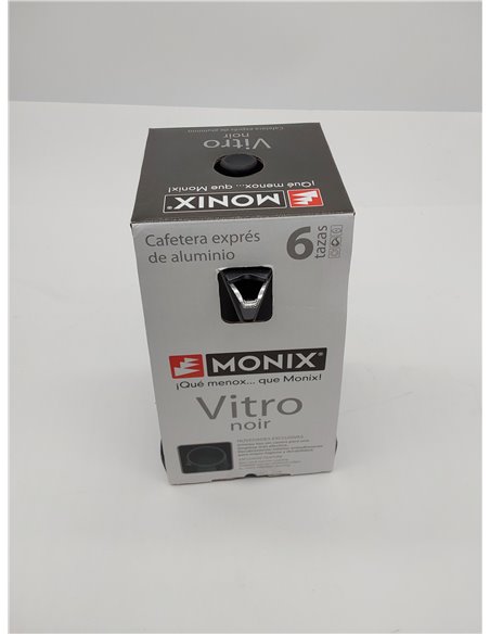 Monix Vitro Noir Cafetera italiana de aluminio 6 tazas, Apta para todo tipo de cocinas salvo inducción, Color negro 