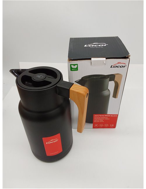 LACOR - 62598 - Jarra Termo WOOD BLACK, Termo para Líquidos, Mantiene el Frío y Calor, Polipropileno, Doble pared con capa de vi