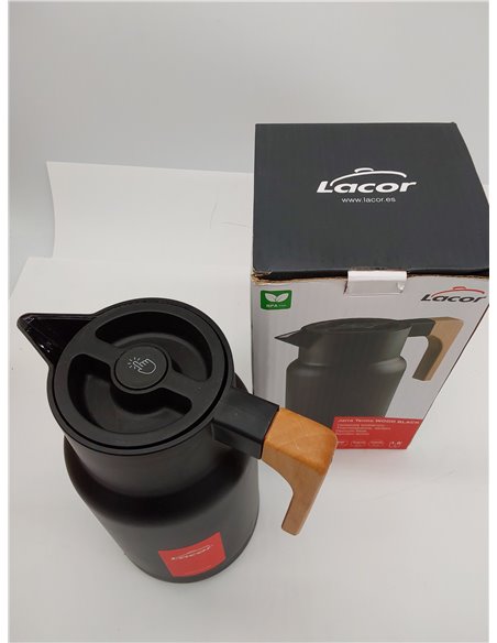 LACOR - 62598 - Jarra Termo WOOD BLACK, Termo para Líquidos, Mantiene el Frío y Calor, Polipropileno, Doble pared con capa de vi