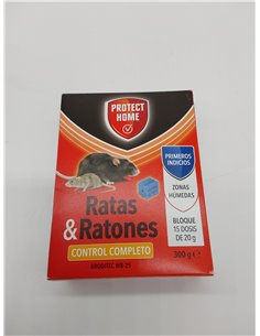 Protect Home Raticida en Bloques de Alta eficacia y atracción, Zonas humedas. Ratas y Ratones, 15 x 20gr. (300gr, Rojo, 300 G