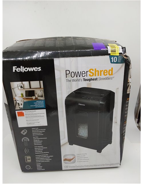 Fellowes 10M - Trituradora de papel, microcorte, destruye hasta 10 hojas, destructora de papel uso personal, papelera 19L, nivel