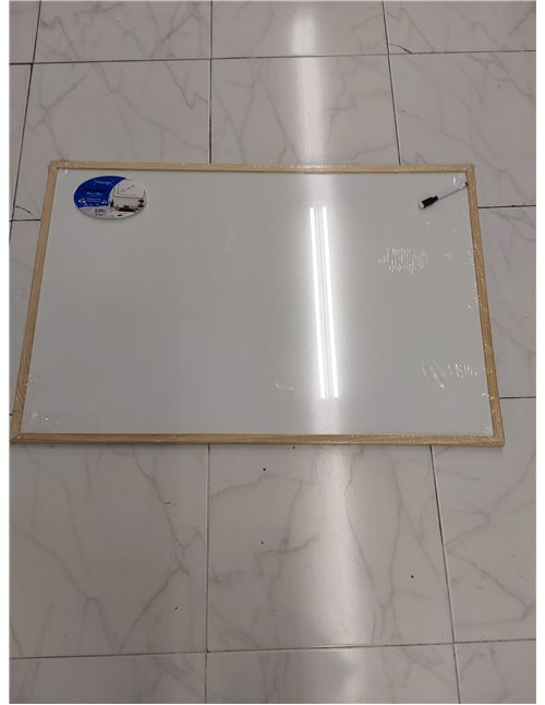 CHELY INTERMARKET Pizarra Blanca Esmaltada 90X60 CM NO Magnética Marco Madera Incluye Rotulador Borrador Kit Colgar Tablero Ofic