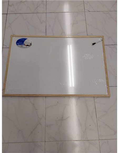 CHELY INTERMARKET Pizarra Blanca Esmaltada 90X60 CM NO Magnética Marco Madera Incluye Rotulador Borrador Kit Colgar Tablero Ofic