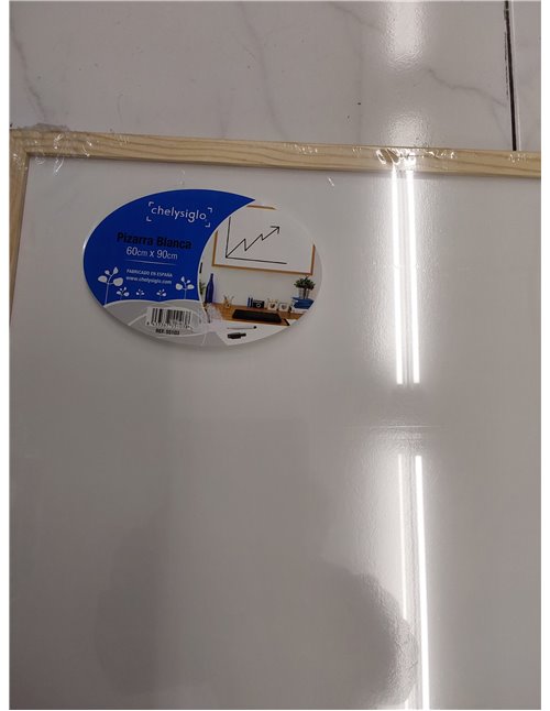CHELY INTERMARKET Pizarra Blanca Esmaltada 90X60 CM NO Magnética Marco Madera Incluye Rotulador Borrador Kit Colgar Tablero Ofic