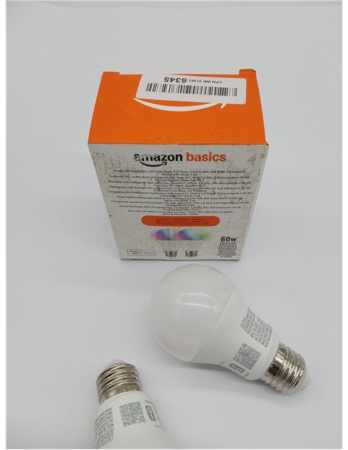 Amazon Basics Smart A60 Bombilla led multicolor, casquillo E27, WiFi de 2,4 GHz, 8 W (equivalente a 60 W), funciona solo con Ale