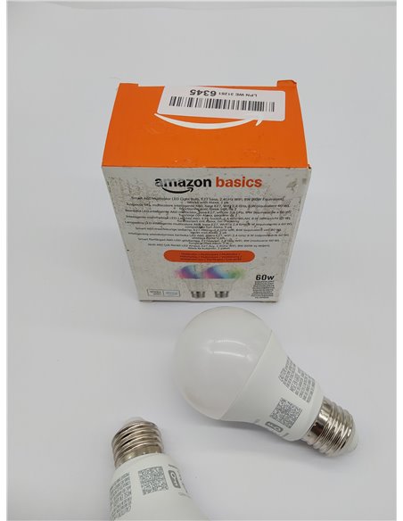 Amazon Basics Smart A60 Bombilla led multicolor, casquillo E27, WiFi de 2,4 GHz, 8 W (equivalente a 60 W), funciona solo con Ale