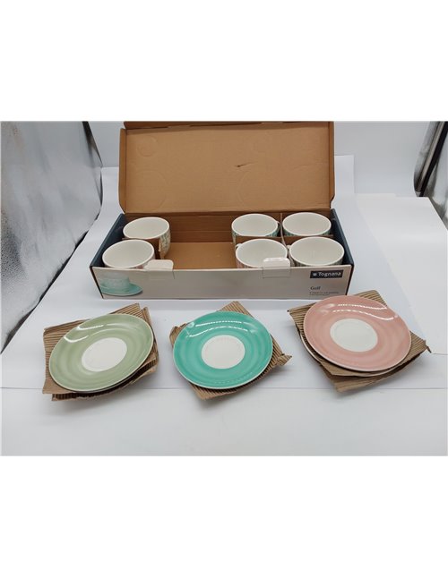 Tognana Gipsy Soft, 6 tazas de té cc 270 con 5 platos, porcelana multicolor 