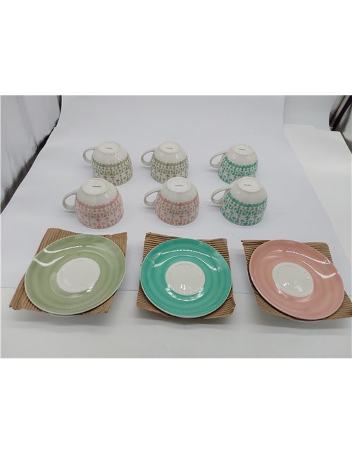 Tognana Gipsy Soft, 6 tazas de té cc 270 con 5 platos, porcelana multicolor 