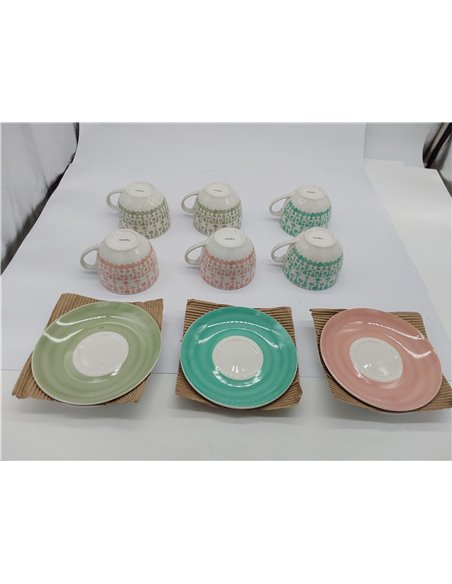 Tognana Gipsy Soft, 6 tazas de té cc 270 con 5 platos, porcelana multicolor 