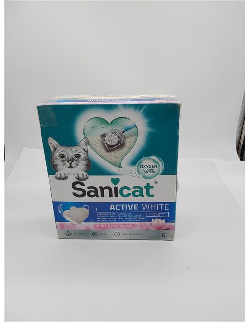 Sanicat - Arena Aglomerante Active White con Flor de Loto, Hecha de minerales naturales con control de olor garantizado, Absorbe