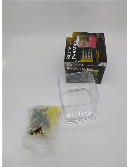 ICA PT072A Bettera Betta Paradise Transparente, 13,5x15x15 cm, 1,9L, Grava y Planta Plástica Incluidas 