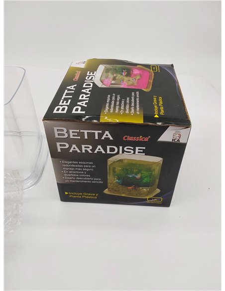 ICA PT072A Bettera Betta Paradise Transparente, 13,5x15x15 cm, 1,9L, Grava y Planta Plástica Incluidas 