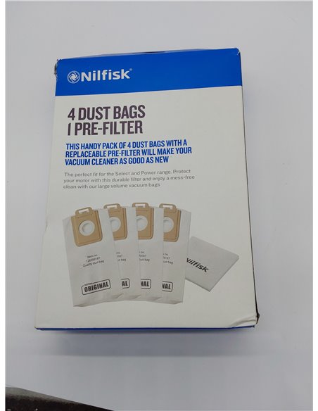 Nilfisk 4 Bolsas Aspiradoras Original + Pre-filtro - Accesorio para Aspiradoras Select (128389187) 