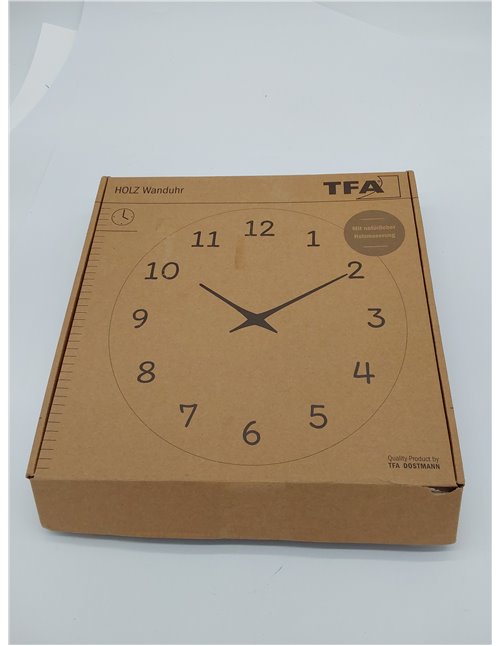 TFA Dostmann Reloj de Pared analógico de Madera 60.3072.01 con números y manecillas 3D de Madera, Reloj para Cocina, Sala de Est