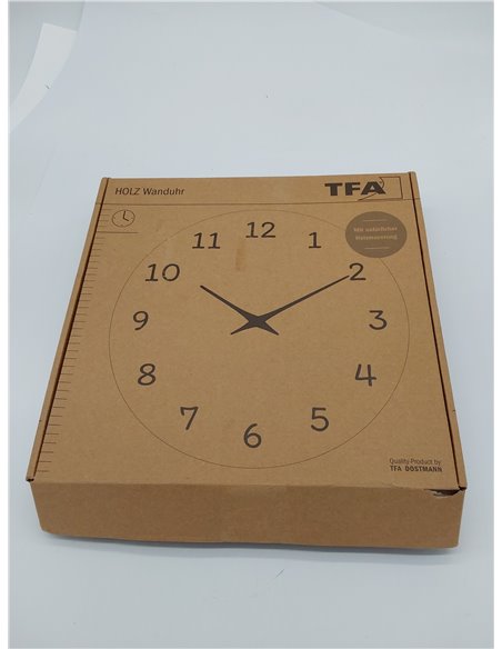 TFA Dostmann Reloj de Pared analógico de Madera 60.3072.01 con números y manecillas 3D de Madera, Reloj para Cocina, Sala de Est