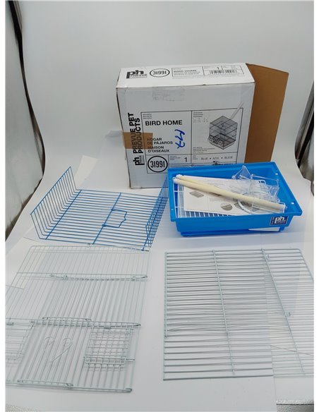 Prevue Pet Products - Jaula de Viaje para periquitos y pájaros pequeños con Alambre Blanco, Base de plástico Azul con Bandeja ex