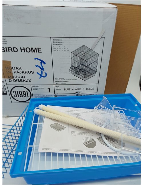 Prevue Pet Products - Jaula de Viaje para periquitos y pájaros pequeños con Alambre Blanco, Base de plástico Azul con Bandeja ex