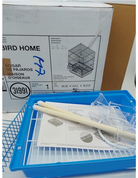 Prevue Pet Products - Jaula de Viaje para periquitos y pájaros pequeños con Alambre Blanco, Base de plástico Azul con Bandeja ex