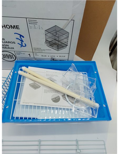 Prevue Pet Products - Jaula de Viaje para periquitos y pájaros pequeños con Alambre Blanco, Base de plástico Azul con Bandeja ex