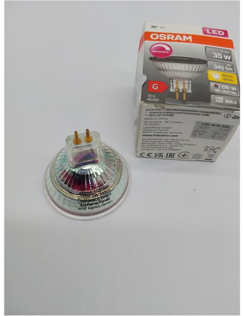 OSRAM Lámpara reflectora Superstar, GU5.3 base, vidrio transparente ,Blanco cálido (2700K), 345 Lumen, sustituto de 35W-iluminan