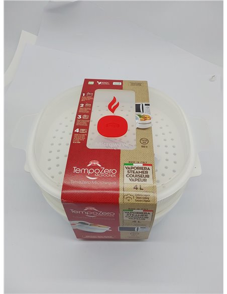 Snips, Vaporera Microondas con 2 cestas, 4 LT, Cocinar al Vapor 26,5 x 22 x 13,5 cm, Color Blanco, Made in Italy,Bpa Free