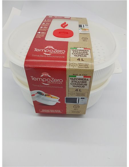 Snips, Vaporera Microondas con 2 cestas, 4 LT, Cocinar al Vapor 26,5 x 22 x 13,5 cm, Color Blanco, Made in Italy,Bpa Free
