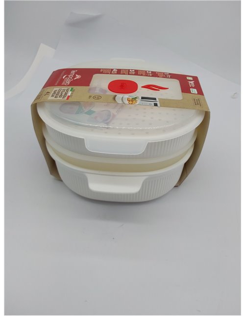 Snips, Vaporera Microondas con 2 cestas, 4 LT, Cocinar al Vapor 26,5 x 22 x 13,5 cm, Color Blanco, Made in Italy,Bpa Free