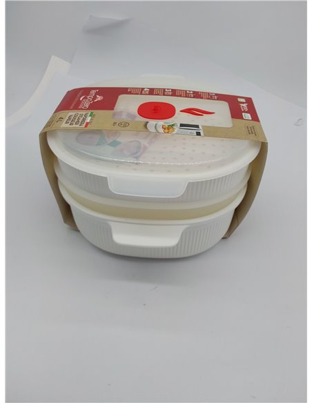 Snips, Vaporera Microondas con 2 cestas, 4 LT, Cocinar al Vapor 26,5 x 22 x 13,5 cm, Color Blanco, Made in Italy,Bpa Free