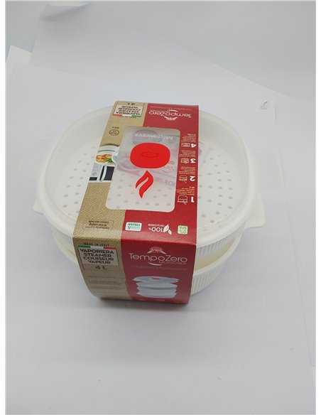 Snips, Vaporera Microondas con 2 cestas, 4 LT, Cocinar al Vapor 26,5 x 22 x 13,5 cm, Color Blanco, Made in Italy,Bpa Free