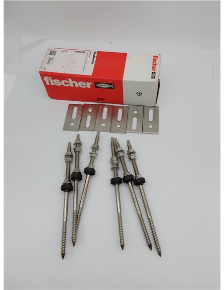 Fischer Kit de 6 tornillos de doble rosca STSR M10 x 250 mm + placas de fijación SSP10, para fijación de paneles solares fotovol