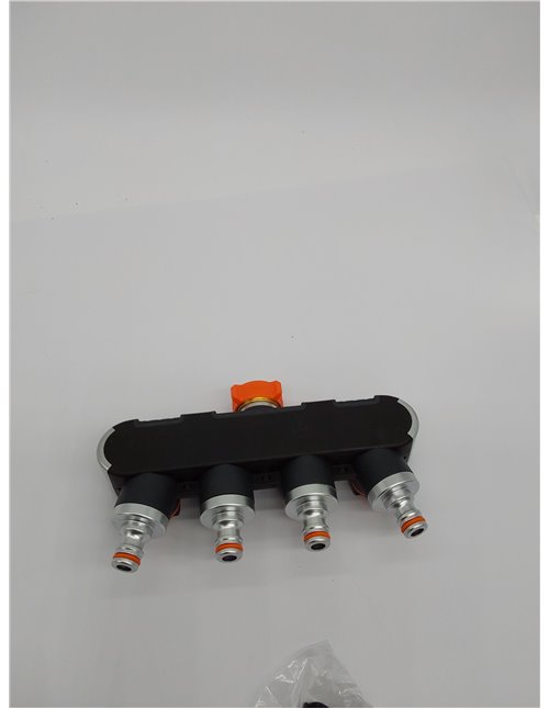 GRIFEMA, gE1401-4 Distribuidor de 4 vías, Desviador de Grifo de 3/4 y 1/2, Con Adaptador para Ajuste de Caudal, Riego con 4 Cone